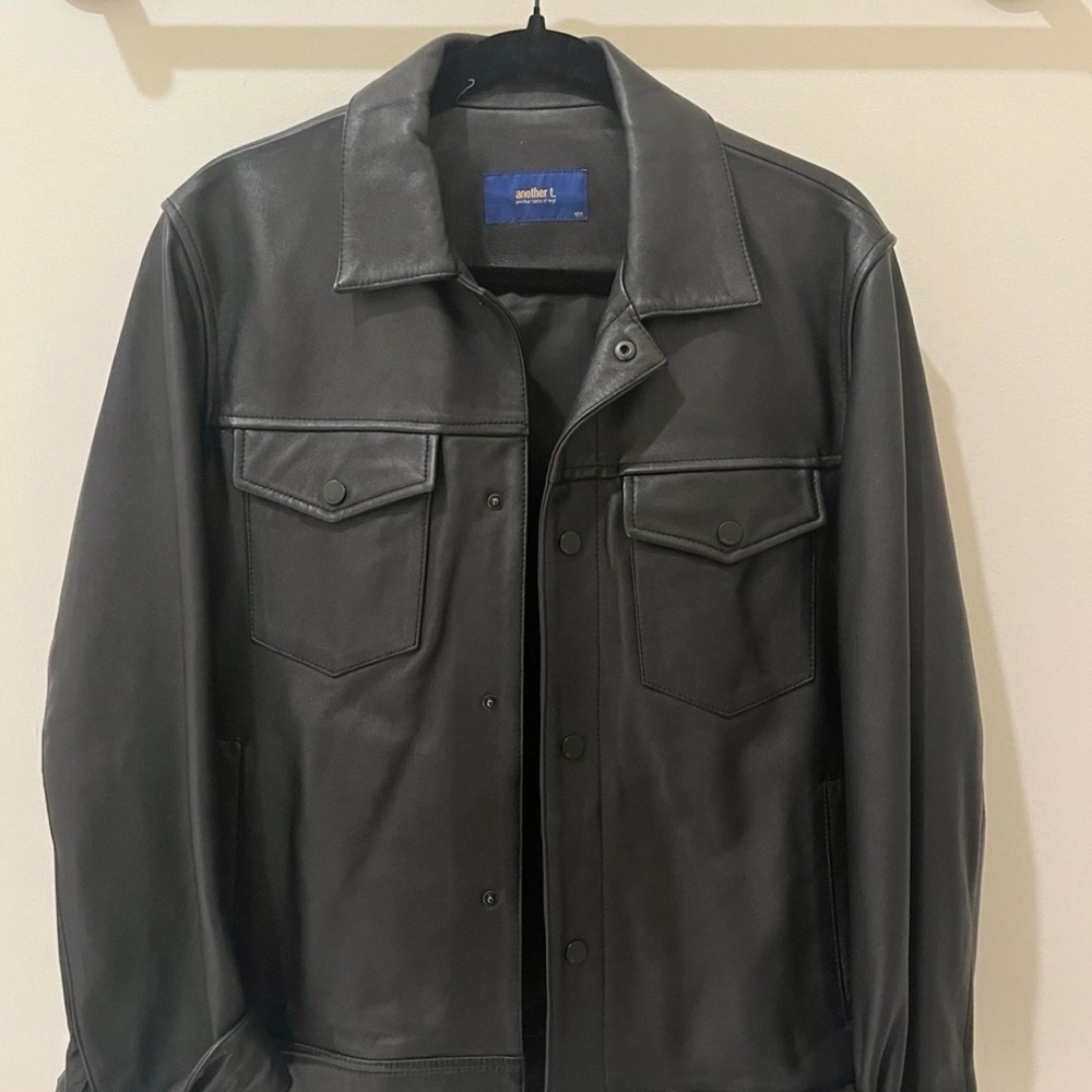 Black Lambskin Leather Trucker Jacket for Men